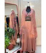 Peach real chinon silk embroidered shrug stytle western suit