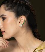 Gold plated kundan green stones ear cuff earrings