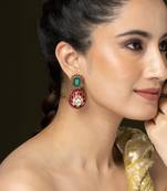 Gold plated kundan red stones drop earrings