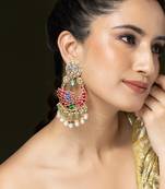 Gold plated kundan multicolor stones chandbali earrings