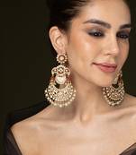 Gold plated kundan red stones chandbali earrings