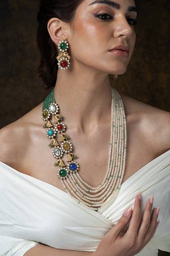 Gold plated kundan multicolor stones necklace set