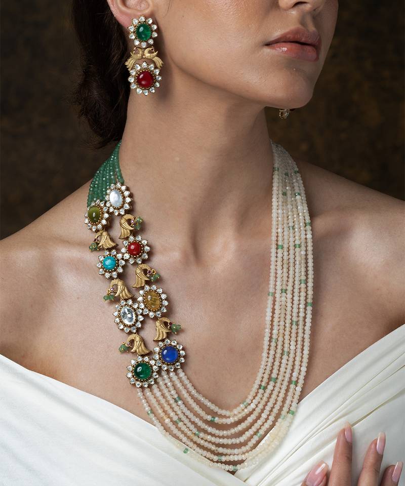 Gold plated kundan multicolor stones necklace set