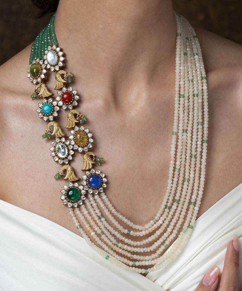 Gold plated kundan multicolor stones necklace set