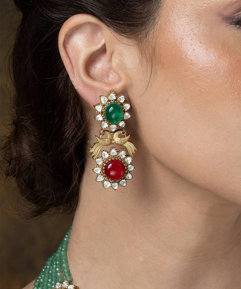 Gold plated kundan multicolor stones necklace set