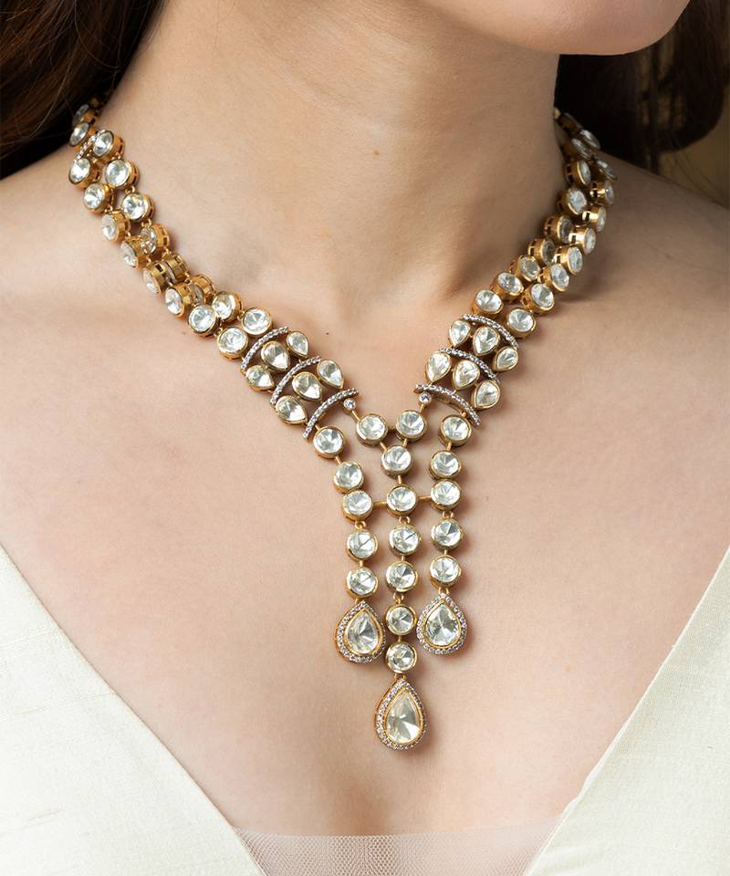 Gold plated kundan necklace set
