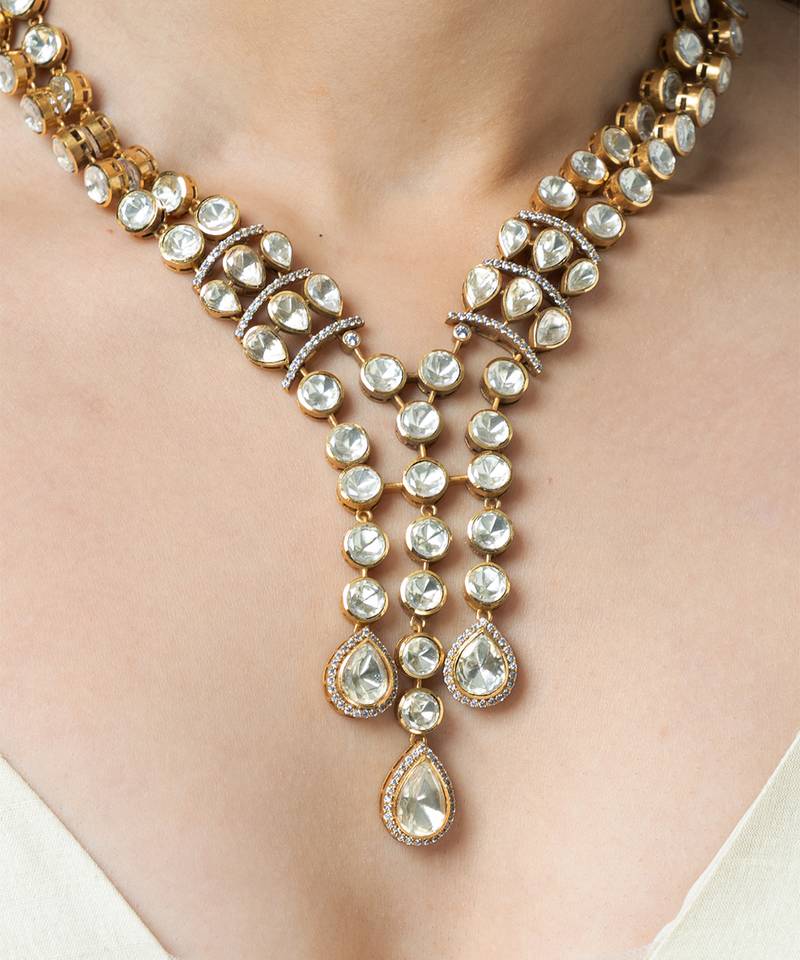 Gold plated kundan necklace set