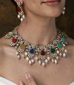 Gold plated kundan multicolor stones necklace set