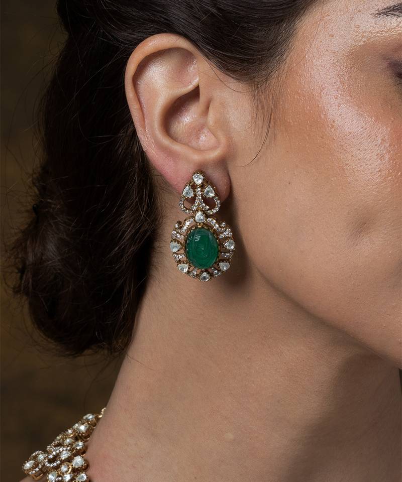 Gold plated kundan multicolor stones necklace set