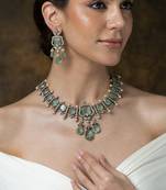 Gold plated kundan turquoise stones necklace set