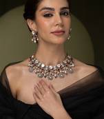 Gold plated kundan red stones necklace set