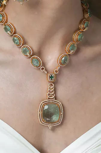 Gold plated kundan turquoise stones necklace set