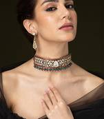 Gold plated kundan red stones choker necklace set