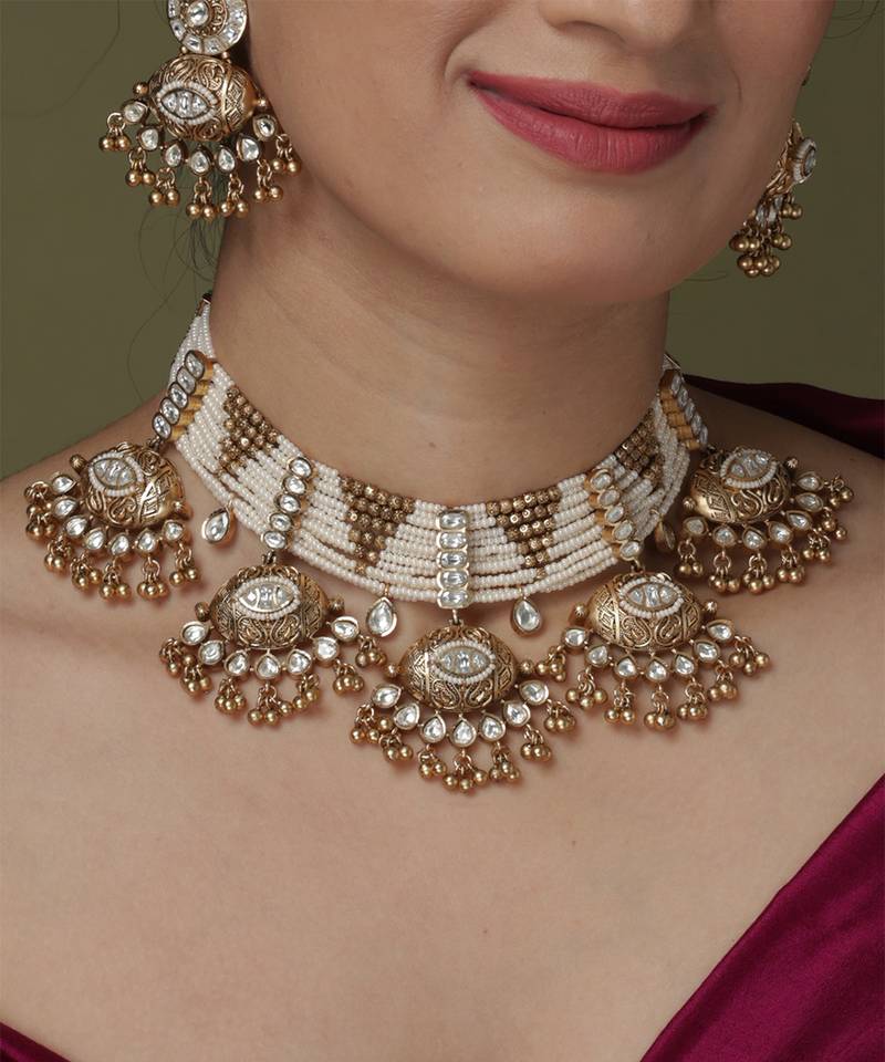 Gold plated kundan necklace set