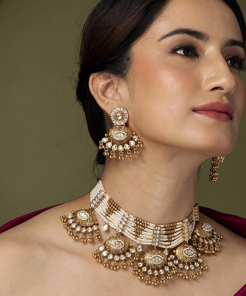 Gold plated kundan necklace set