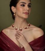 Gold plated kundan red stones necklace set