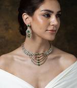 Gold plated kundan green stones necklace set