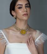 Gold plated kundan yellow stones necklace set