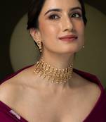 Gold plated kundan choker necklace set