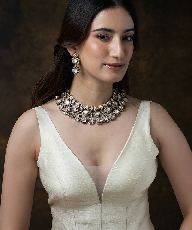 Gold plated kundan necklace set