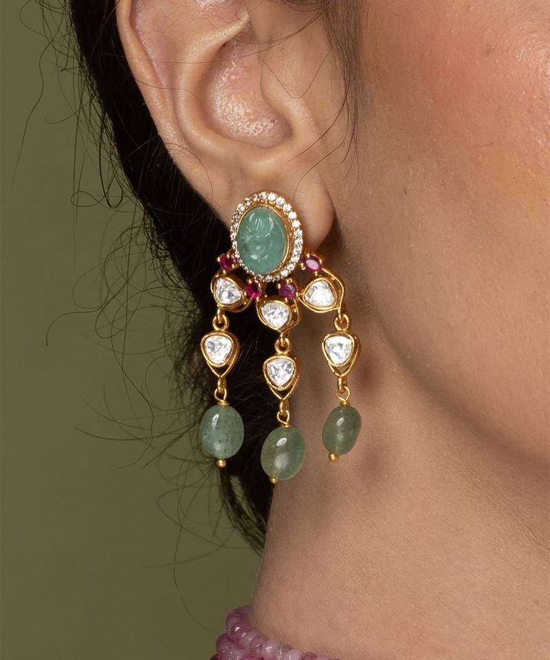 Gold plated kundan multicolor stones choker necklace set