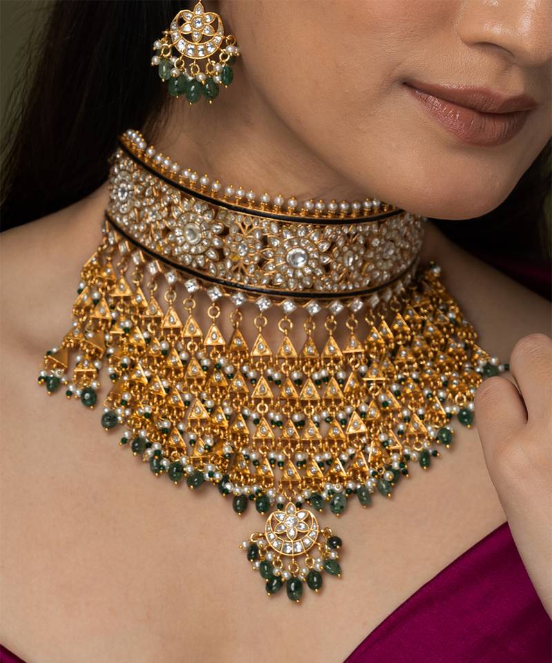 Gold plated kundan necklace set