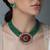 Gold plated kundan green stones necklace set