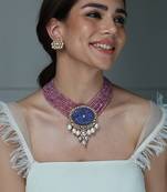 Gold plated kundan pink stones necklace set