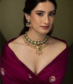 Gold plated kundan green stones necklace set