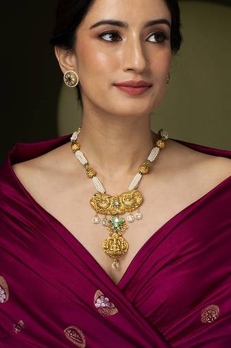 Gold plated temple necklace set