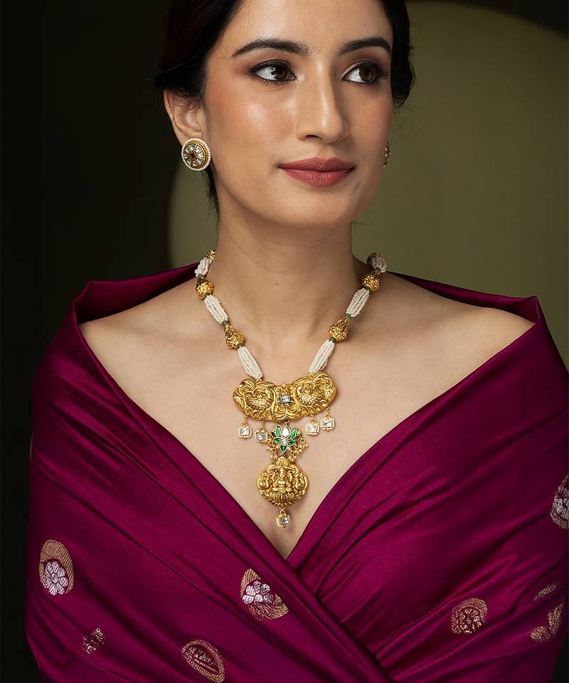 Gold plated temple necklace set