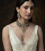 Gold plated kundan green stones necklace set