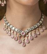Gold plated kundan pink stones necklace set