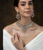 Gold plated kundan pink stones necklace set