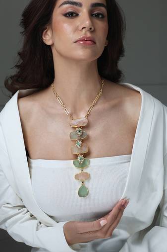 Gold plated kundan multicolor stones necklace