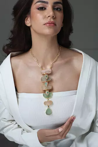 Gold plated kundan multicolor stones necklace