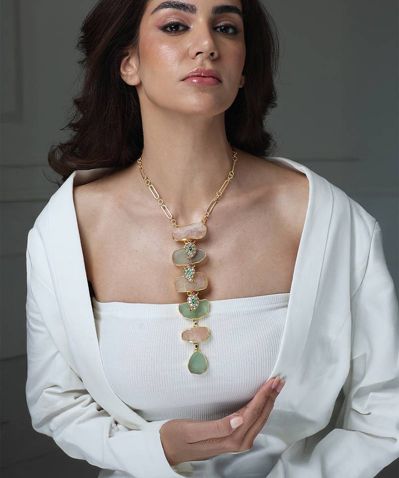 Gold plated kundan multicolor stones necklace