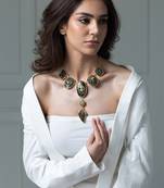 Gold plated kundan green stones necklace