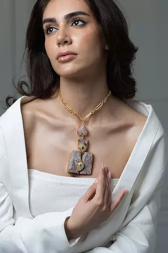 Gold plated kundan pink stones necklace