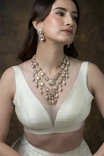 Gold plated kundan necklace set