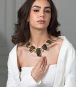 Gold plated kundan green stones necklace