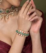 Gold plated kundan Green stones bangles