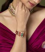 Gold plated kundan red stones bangles