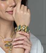 Gold plated kundan green stones bracelet