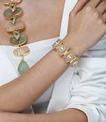 Gold plated kundan pink stones bracelet