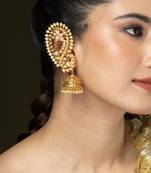 Gold plated kundan jhumka earrings