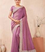 lavender heavy zari box pallu embroidery work silk blend saree