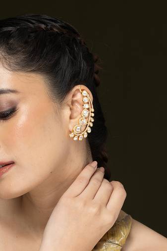 Gold plated kundan ear cuff earrings