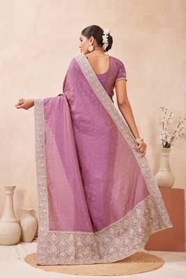 lavender heavy zari box pallu embroidery work silk blend saree 2