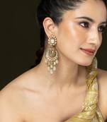 Gold plated kundan green stones chandbali earrings
